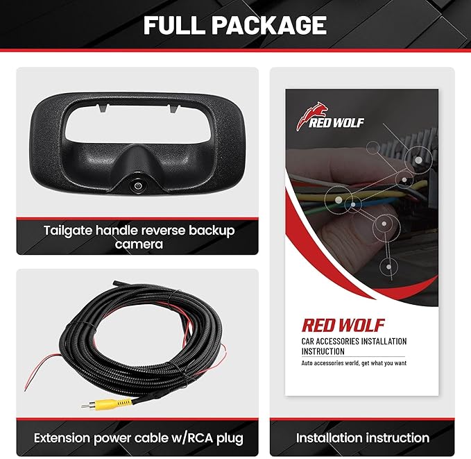 RED WOLF Tailgate Handle Backup Camera Fit for 1999-2006 Chevrolet Chevy Silverado/GMC Sierra 1500 2500 3500HD Pickups Reverse Rear View Backup Camera, Waterproof Guideline w/12V Power Cable RCA Plug