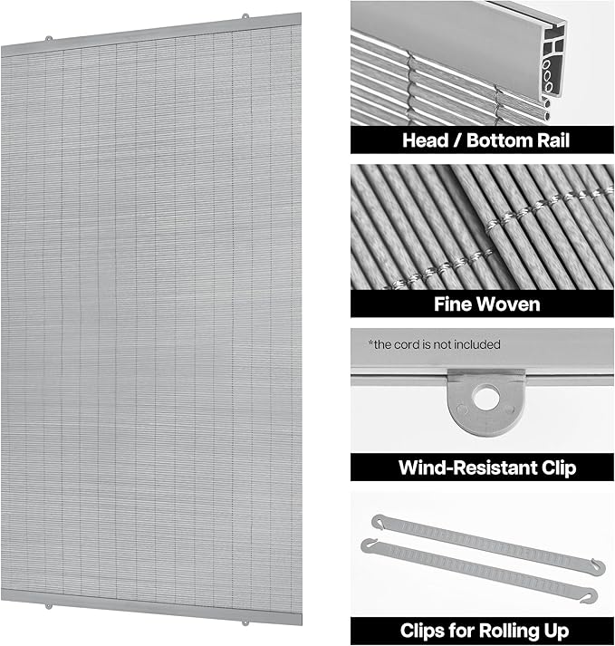 LazBlinds Cordless Roller Shades for Outdoor, Exterior Light Filtering Roll up Shades, Hanging Sunscreen for Patio, Balcony Indoor/Outdoor Porch, 30'' W x 48'' H, Grey