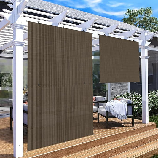 Patio Shades Roll Up Outdoor 6'Wx11.5'H Foldable Roller Shade Patio Blinds Exterior Block Sun Screen for Outside Porch Deck Balcony Pergola Carport, Brown