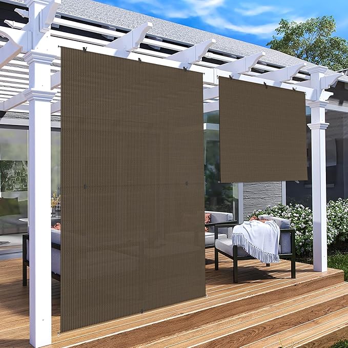 Patio Shades Roll Up Outdoor 5'Wx10'H Foldable Roller Shade Patio Blinds Exterior Block Sun Screen for Outside Porch Deck Balcony Pergola Carport, Brown
