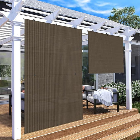 Patio Shades Roll Up Outdoor 7'Wx13'H Foldable Roller Shade Patio Blinds Exterior Block Sun Screen for Outside Porch Deck Balcony Pergola Carport, Brown