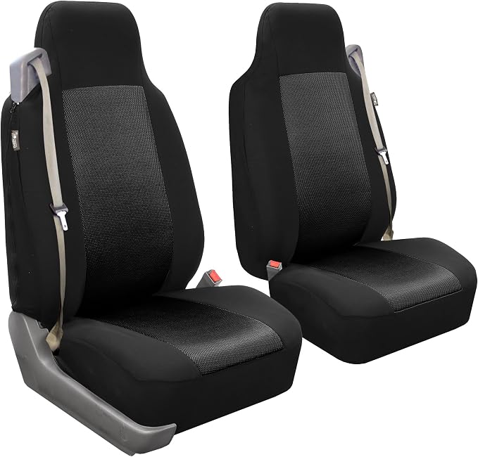 FH Group FH-FB302114 All Purpose Flat Cloth Car Seat Covers Solid Black Color with F11306 Vinyl Floor Mats- Fit Most Car, Truck, SUV, or Van