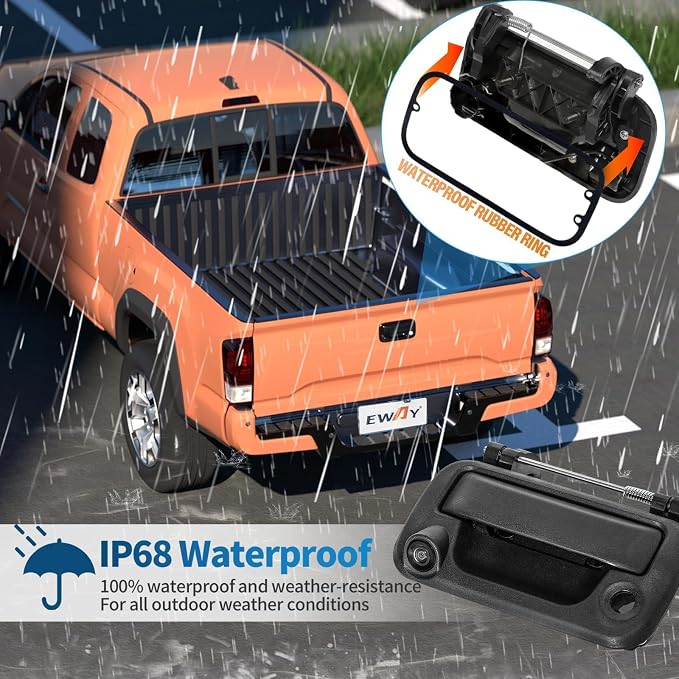 EWAY Rear Backup Camera with 20FT RCA Extension Cable for 2004-2016 Ford F150 F250 F350 F450 F550 Super Duty Explorer Lobo, Lincoln Mark LT Tailgate Latch Door Handle Reverse Camera RCA Connector
