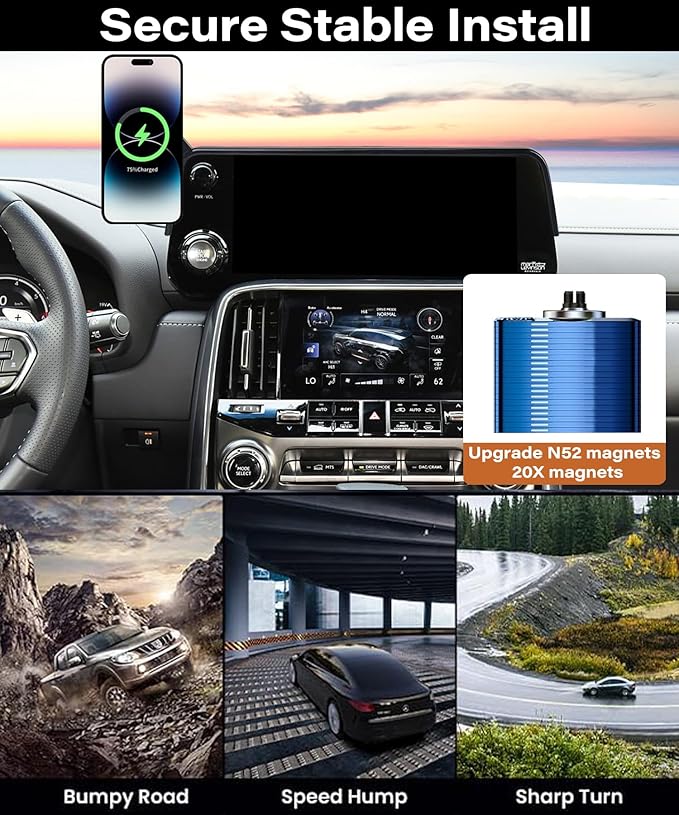 Car Phone Holder for 2022 2023 2024 2025 Lexus LX600 Accessories Apply to 12.3 Inch Touchscreen 15W Fast Wireless Charger Screen Fixed Clip HandsFree Cell Phone Mount 360° Rotation