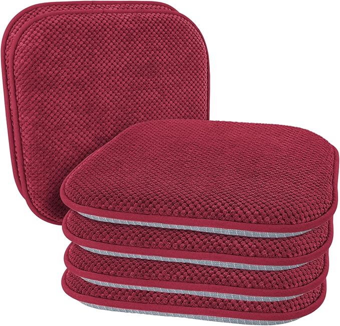 Wine Red Chairs Cushions for Dining Chairs 6 Pack Non Slip Foam Kitchen Seat Cushions Washable Soft Thick Patio Pads Large Wooden Metal Tapered Chair Cushions,17" x 15"