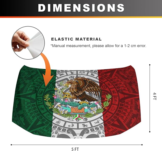 Mexico Flag Car Hood Cover, 4x5 Feet Car Bonnet Banner | Universal Fit, Elastic Polyester, Stretchable