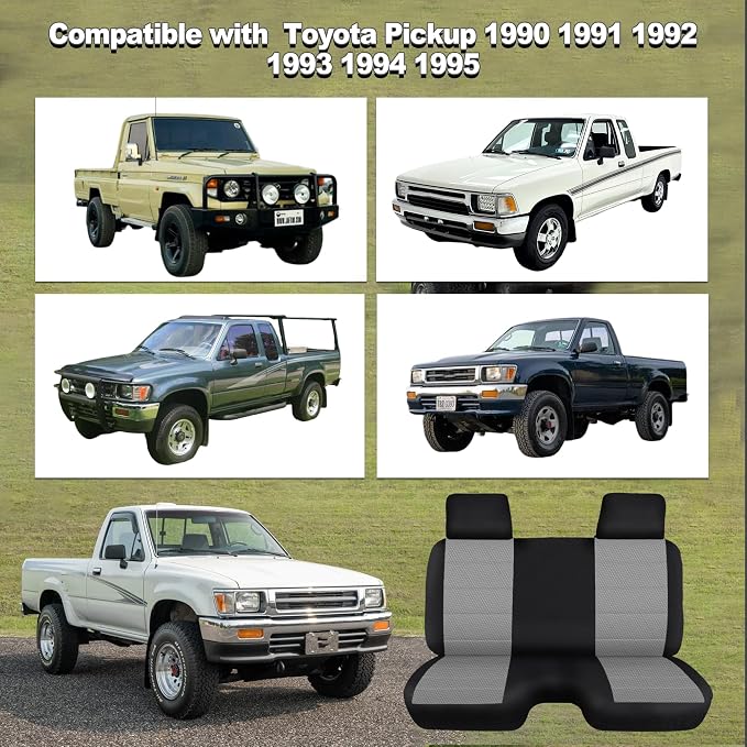 Bench Seat Covers for Toyota Pickup 1987 1988 1989 1990 1991 1992 1993 1994 Heavy Duty Cloth Protector Interior Accessories,Molded Headrest with Small Notch Machine Washable, Gray
