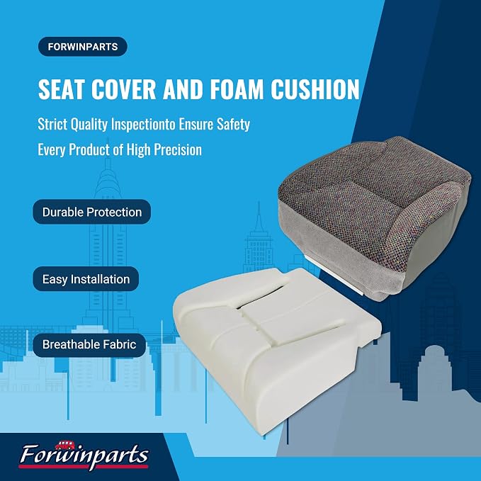 Forwinparts Front Driver Side Bottom Cloth Seat Cover and Foam Cushion for 1998 1999 2000 2001 2002 Dodge Ram 1500 2500 3500 Mist Gray