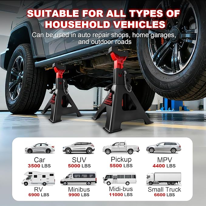 6 Ton (13,200 LBs) Jack Stands with Double Pin Locking,Rubber Cover and Large Foot Base,15"-23" Adjustable Height,Heavy Duty Car Jack Stands,Lifting Bus,RV,SUV,MPV,Pickup Truck,ATV/UTV,1 Pair