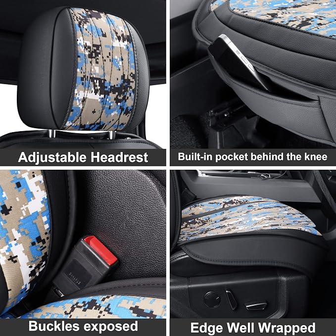 GXT Dodge RAM Seat Cover Full Set Fit for Select 2013-2021 Dodge RAM 1500 2500 3500 Pickup Truck, Waterproof Synthetic Leather Car Seat Cover and Cushion (Camouflage White)