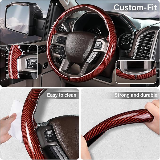 Steering Wheel Cover for Ford F150 2015-2020/F250 2017-2021/F350 2017-2021/F450 2017-2021/F550 2017-2021/Ford Expedition 2018-2021 Custom-fit Car Steering Wheel Cover for Ford Steering Wheel Protector