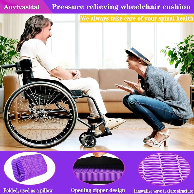 Innovative Gel Seat Cushion for Long Sitting, Seat Cushion for Back, Sciatica, Hip, Tailbone Pain Relief, Large and Thick, Used for The Office, Wheelchair, Recliner, Car, Truck.(Púrpura)