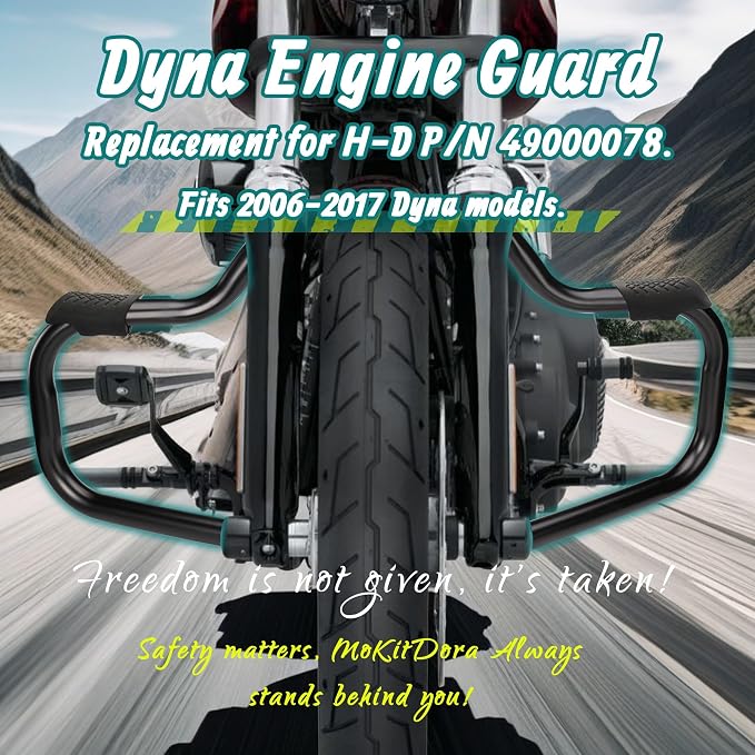 MoKitDora Dyna Engine Guard Highway Rail Mustache Crash Bar 1.25" Fat for Harley Dyna Street Bob FXDB Fat Bob FXDF Low Rider FXDL Wide Glide FXDWG FXDC 2006-2017, Matte Black