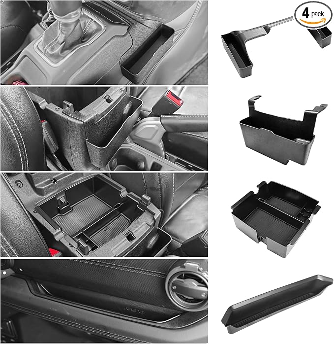 Center Console Organizer Fit for 2024 2025 Jeep Wrangler JL JLU&Gladiator JT Gear Shift Console Side Tray Grab Bar Tray Passenger Hanging Armrest Storage Box for Wrangler/Gladiator (4PCS)