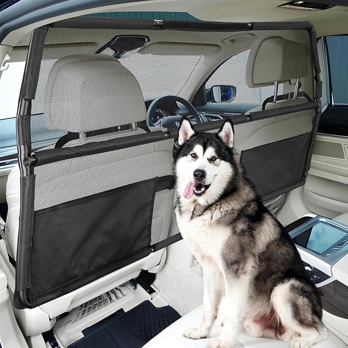 Dog Barrier for SUV Truck,56" Car Divider for Pet, SUV Dog Barrier for Cargo Area,Back Seat Car Gate with See Through Net Mesh