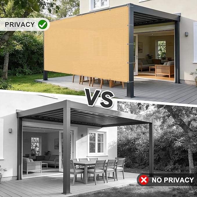 Cool Area Sun Shade Cloth with Grommets 3/4/6/8/10/12/16/20 FT Shade Panel Shade Tarp Screen Fabic for Outdoor Patio Pergola Cover Deck Garden, 4x12 FT, Sand