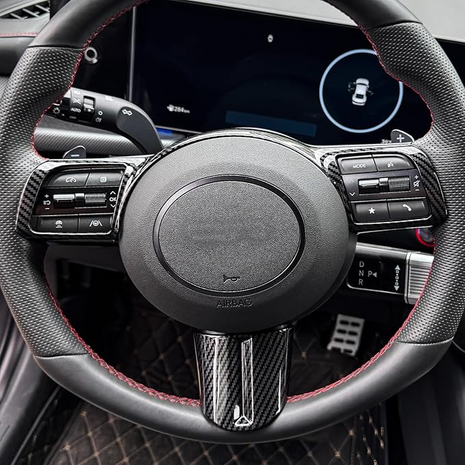 2 PCS Carbon Fiber Car Steering Wheel Frame Cover Steering Wheel Button Panel Protection Frame Compatible with Hyundai Sonata DN8 2024 Accessories【Not Applicable to Sonata N-Series】