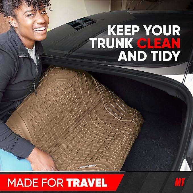 Motor Trend FlexTough Rear Cargo Mat – Heavy-Duty Trimmable Car Trunk Mat for Back of SUV, Universal Rear Cargo Liner for SUV, Flexible Trunk Liner, Automotive Floor Mats & Cargo Liners (Beige)