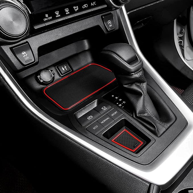 JDMCAR Custom Liners (Red Trim) and Center Console Organizer (Red) Compatible with 2022 2021 2020 2019 RAV4 Accessories