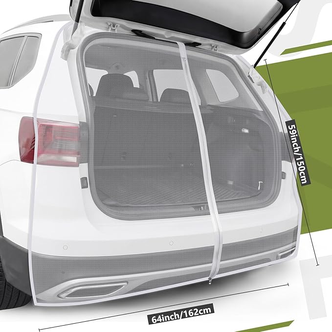 Yahenda SUV Tailgate Mesh Screen for Camping, Car Tailgate Tent Shade, Breathable Bug Screen with Magnetic Design, UV Protection Privacy Cover, Car Camping Accessories(Large,Half Wrap,White)