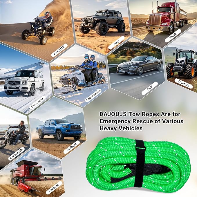 Kinetic Recovery Tow Rope 5/8" x 20ft Tow Strap 36000lbs Snatch Strap with 2Pcs Soft Shackles 56000lbs Break Strength Heavy Duty Kinetic Towing Rope for Truck ATV UTV Offroad Recovery Rope Kit