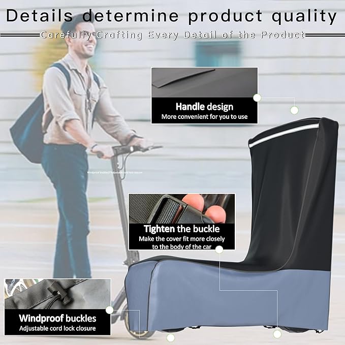 Electric Scooter Cover (300W-3000W) - All Season Universal Fit, Better Fit Design,Heavy Duty Oxford Fabric,Dustproof Windproof Protection, (Black Grey)(54X28X52)