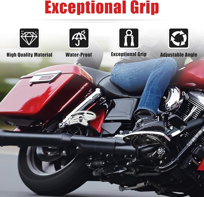 Goldfire Motorcycle Foot Pegs Front & Rear Footpegs CNC Cut Foot Rests Compatibility For Dyna Sportster FLFB FLSTF Iron 883 Softail Street Glide(Black Passenger Floorboards), Chrome