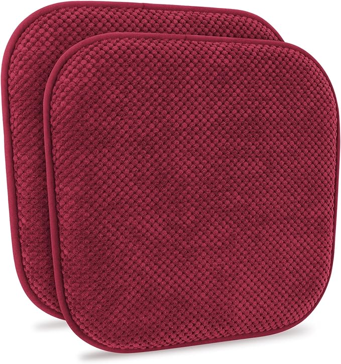 Wine Red Kitchen Chairs Cushions Set of 2 Non Slip Foam Patio Seat Cushions Washable Soft Thick Pads Large Wooden Metal Dining Chair Cushions,17" x 15"