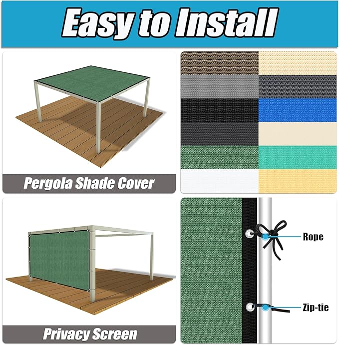 Amagenix 90% Pergola Shade Cover 6' X 20' Sun Shade Cloth with Grommets for Outdoor Garden Patio Porch, Commercial Grade 200 GSM - Cable Zip Ties Included (We Customized) GN108, Green