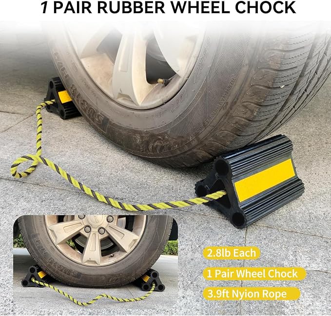 RV Wheel Chocks for Trailers Camper Trucks and Small Aircraft Wheel Chock 4Pair8Pack Wheel Chock Block with 3 Reflective Strips Versatile Heavy Duty Solid Rubber Wheel Immobilizers & Chocks