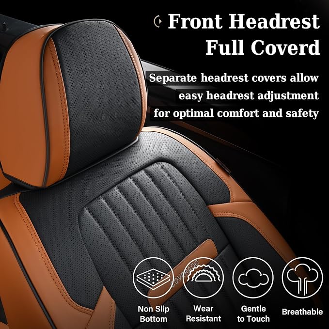 Coverado Car Seat Covers Full Set, Car Seat Protector Car Seat Cushion, Nappa Leather Seat Covers for Cars, Front and Back Seat Protectors Cushions Universal Fit for Most Cars Vehicles(Brown&Black)