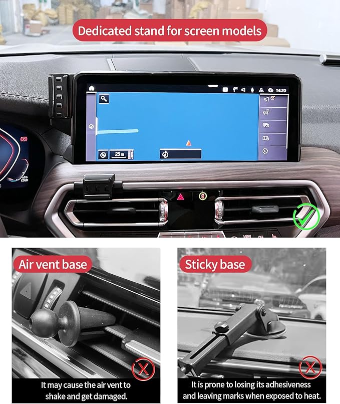 Wireless Charging Car Phone Holder for BMW X3 2022-2024 / X4 2022-2025, 12.3" Screen Fixed Clip, 360° Rotation Car Phone Mount Compatible with MagSafe