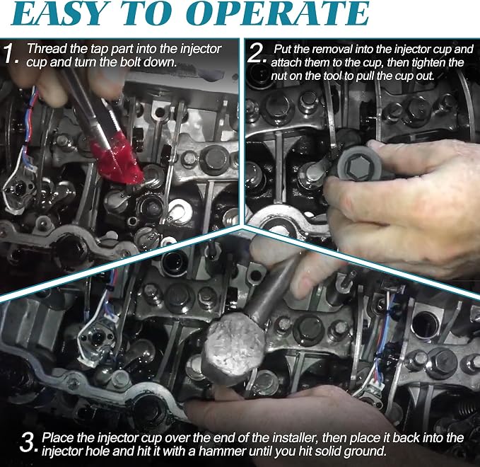 Fuel Injector Sleeve Cup Removal Tool Installer Kit Compatible with 2003-2010 Ford 6.0L 6.4L Powerstroke Engines