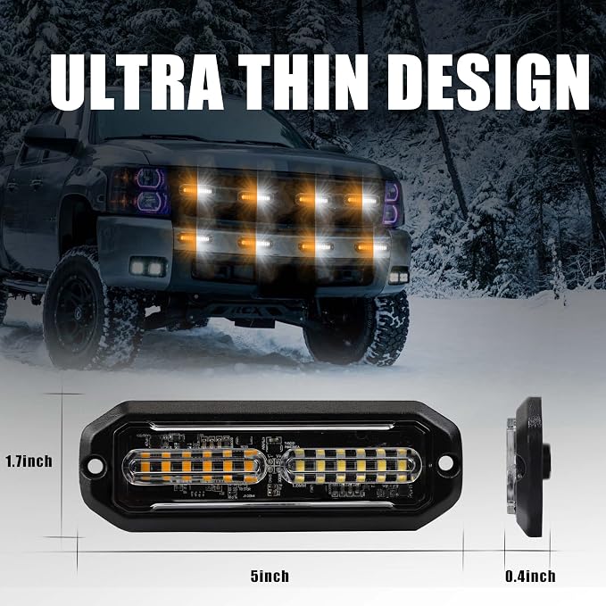 WINECO Amber White led strobe lights for trucks Emergency Strobe Lights Kits for construction Vehicles LED Surface Mount Grill Grille Light Flashing Warning lights With Digital Controller 12 LED