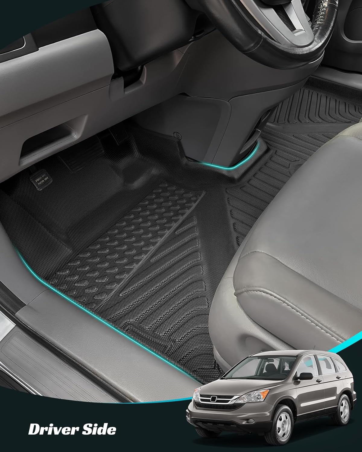 Car Floor Mats for Honda CRV 2007-2011 Full Set, All Weather Floor Liners Custom Fit Water-Resistant Non-Slip Rubber Mat for Cars, Automotive Carpet Protector Accessory for CRV 2007-2011 Black