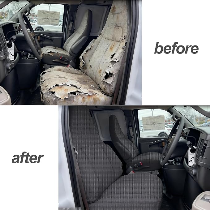 ESMING Front Heavy-Duty Oxford Fabric Seat Covers for Chevy Express 1996-2025 Front Bucket Seats Waterproof and Wear-Resistant, Easy to Install - Gray