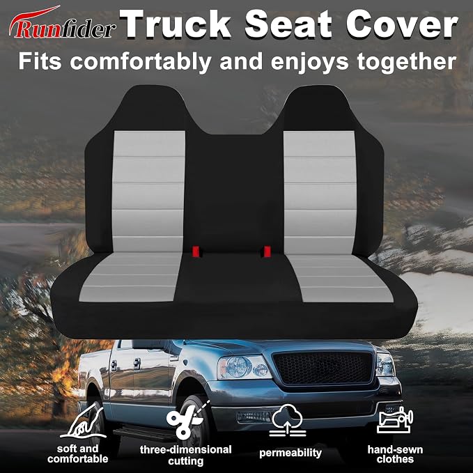 Custom Bench Seat Covers for Ford F150 1999 2000 2001 2002 2003 2004 Heavy Duty Cloth Protector Interior Accessories，Waterproof & Machine Washable - Gray