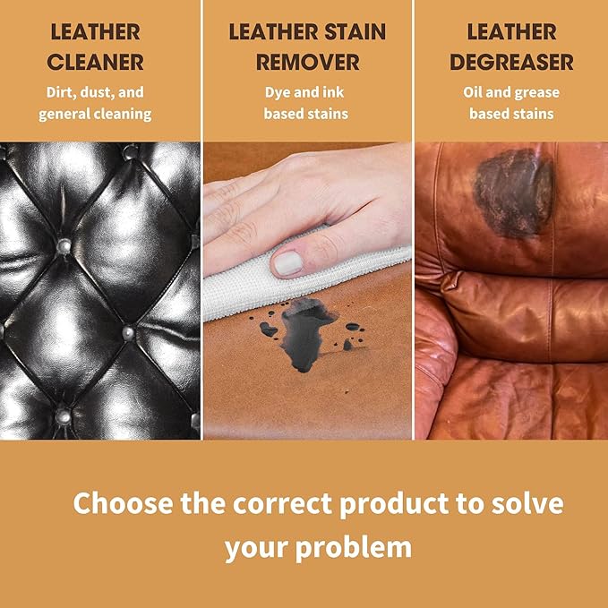 Furniture Clinic Leather Degreaser | Professional Oil & Grease Stain Remover | Use on Furniture, Car Seats, Shoes, Couches, Sofas, & Chairs | Leather Care Cleaning Solution | 8.5oz/250ml