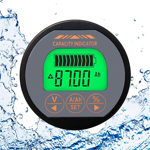 QWORK Battery Monitor Voltmeter Ammeter, Voltage Current Range 8V-80V, 0-100A Voltage Current Meter with 6.5 ft Custom Cable