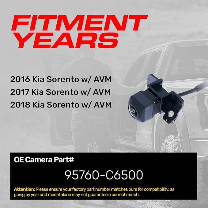 Master Tailgaters Replacement for Kia Sorento w/AVM (2016-2018) Rear View Backup Camera OE Part # 95760-C6500