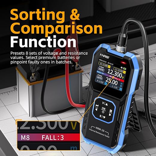 FNIRSI HRM-10 Voltage Internal Resistance Battery Tester，Battery Voltage Meter for Types of Batteries, Car Battery Tester, AAA AA Battery, 100V 200Ω, Digital Battery Analyzer for Household Automotive