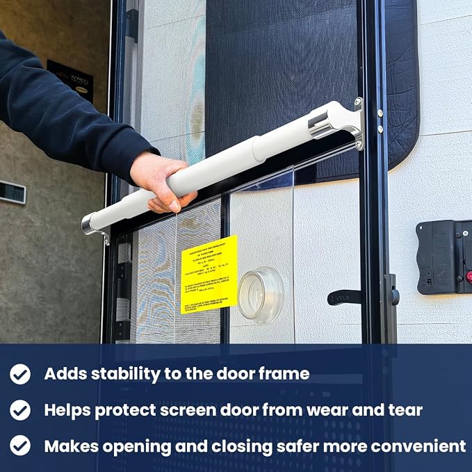 Safoner RV Screen Door Support Bar Handle with Metal Base | Adjustable 21.5"-32" Length | Ideal for Campers and Travel Trailers | RV Door Accessories