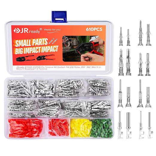 JRready ST6529 610Pcs Pin Connectors Kit Deutsch 16# 20# Molex .093” .062” Mini-fit Jr. Micro-fit Superseal 1.5 Terminal Connector Pins Car Electrical Automotive Pin Socket Wire Terminals