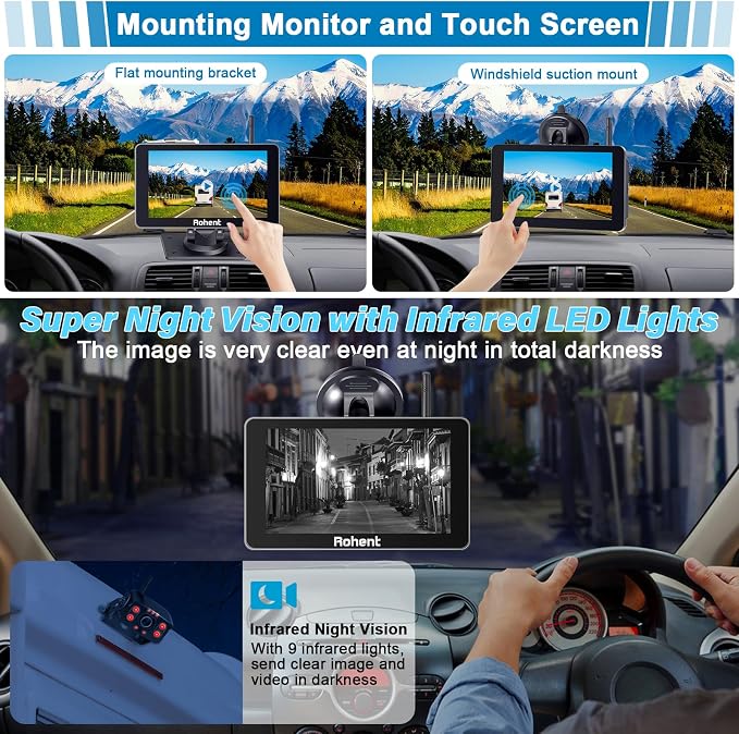 Rear&Front Wireless RV Backup Camera: 7'' Touchscreen Monitor Recording Audio Dash Cam USB Plug and Play Easy Install for Trailer Truck HD 1080P Quick Compatible with Furrion Pre-Wired System N10