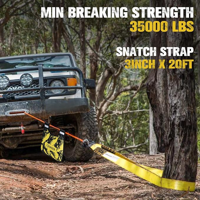 BUNKER INDUST 3" x 20ft Heavy Duty Tow Strap Recovery Kit + 3/4" D Ring Shackle with 7/8" Pin