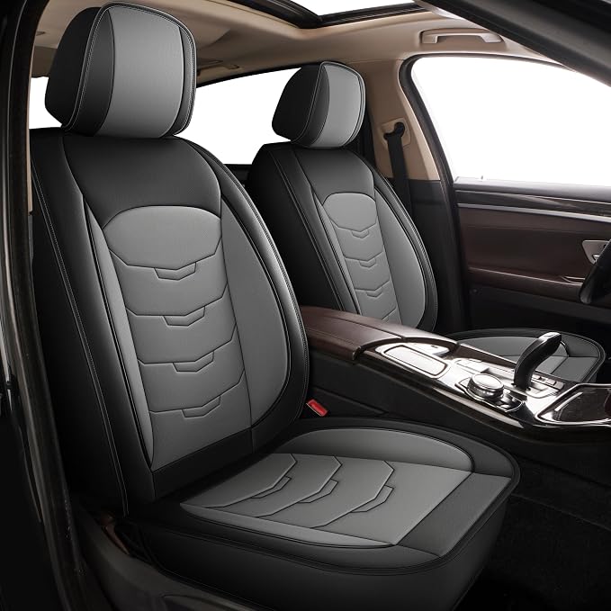 Seat Covers Fit for Bolt 2017-2024 2025 Car Full Set Luxury Leather Waterproof Scratch-Resistant Protectors Automotive Seat Cushion with Airbag Compatible (5 Seats,Black&Grey)
