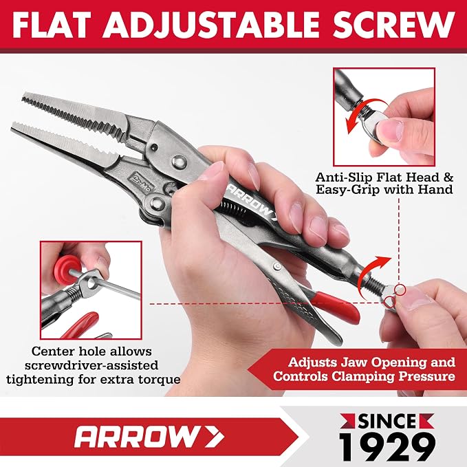 ARROW 5-piece Locking Pliers Set with Rolling Pouch, Chromium-Molybdenum Vice Grips, 5"/7"/10" Curved Jaw, 6.5"/9" Long Nose Vise Grip Pliers
