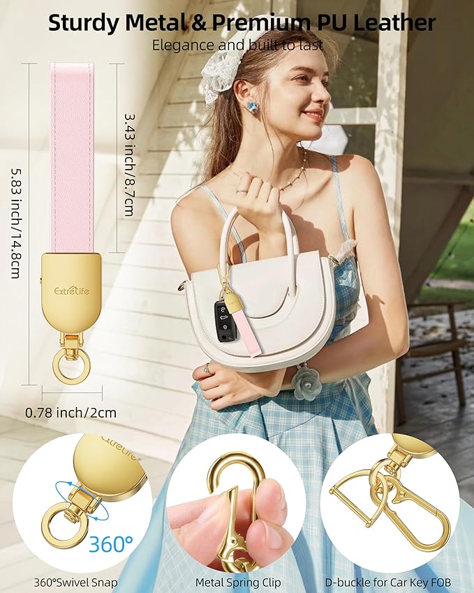 Keychain, Works with Apple Find My, Leather Car Keychain for Women and Men, Car Key Fob Holder, Key Chain with GPS Tracker, Anti-Lost Smart Keys Finder, Rechargeable, Pink