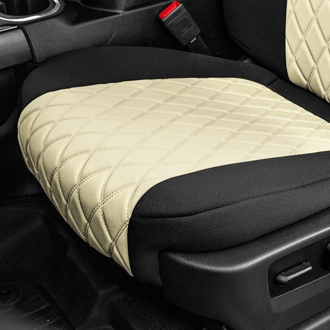 FH Group Custom Fit Car Seat Covers Specifically Made for 2019-2023 GMC Sierra 1500 2500HD 3500HD SLT AT4 Denali - Ultraflex Neoprene Water Resistant Automotive Seat Covers - Front Set Beige