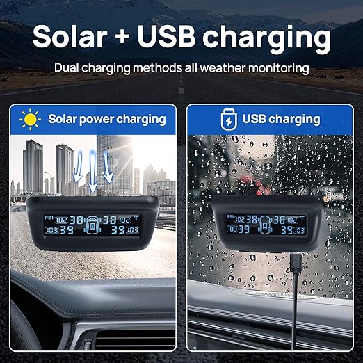 Masoll Tire Pressure Monitoring System, RV/Trailer TPMS with Solar Charging & Auto Calibration, M13 LCD Display tpms 4 sensors (0-87PSI)